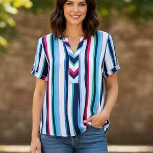 Van Heusen Blouse, Stripes, Large, NWT